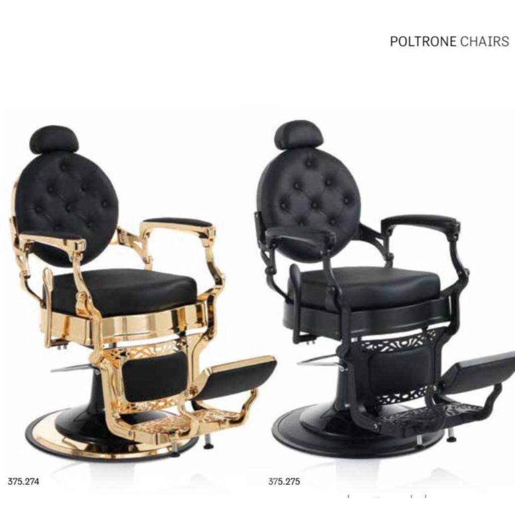 Poltrone da Barbiere di Lusso con Finiture Dorate e Nere