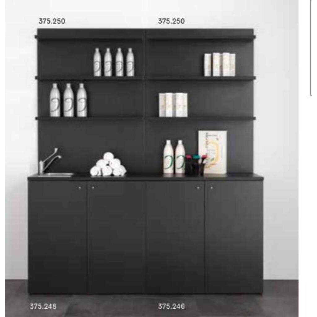 Mobile da reception nero con lavandino e scaffali